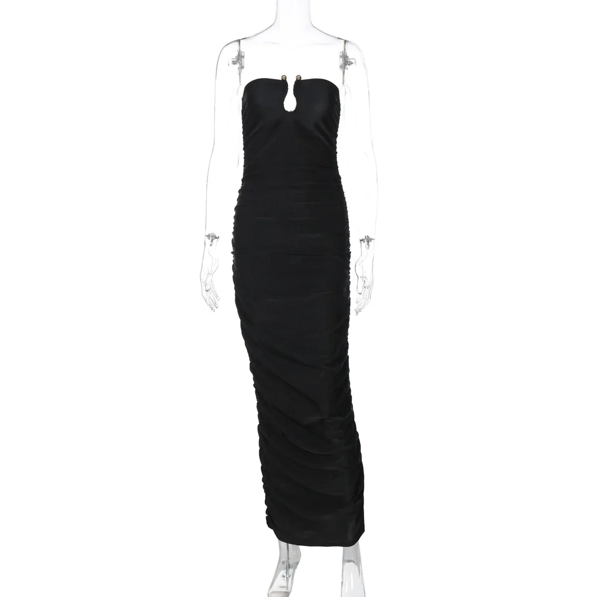 Greenville Sleeveless Strapless Pleated With Button Elegant Long Maxi Dress