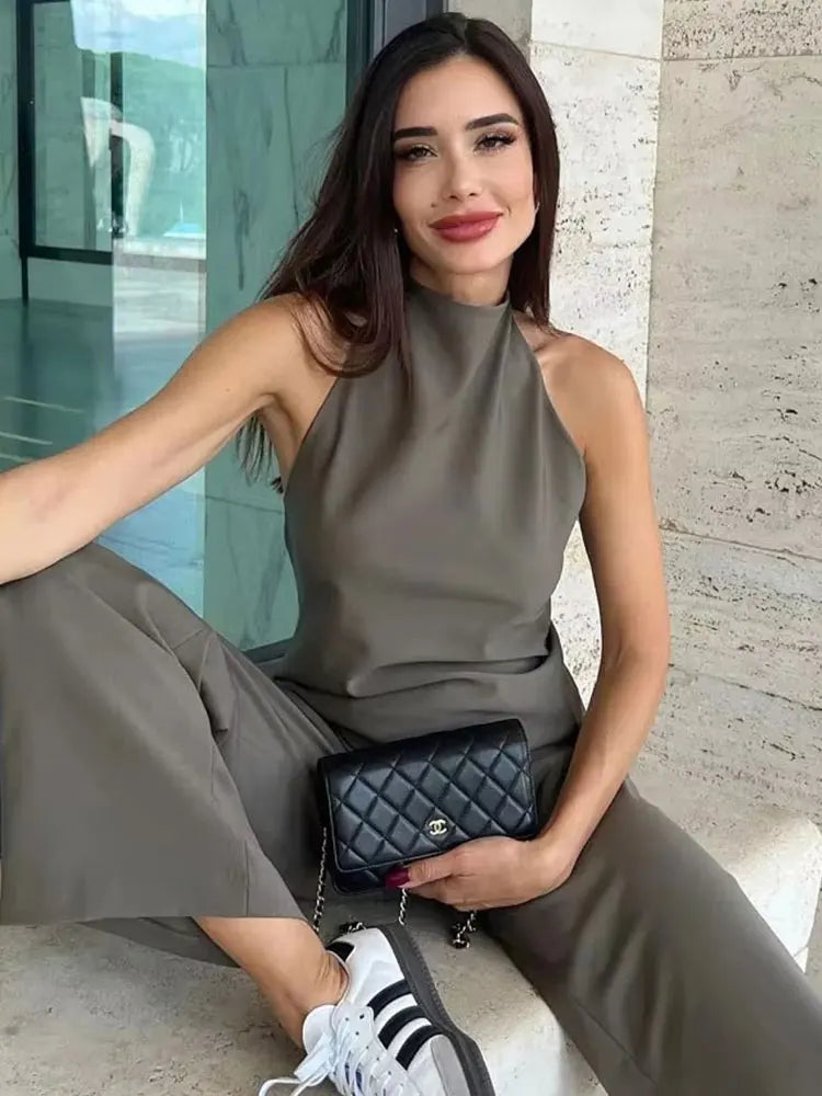 Tamara Solid Sexy Backless Two Piece Sets