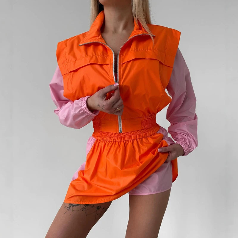 Karla Casual Suit Patchwork Contrast Color Two Piece Sets