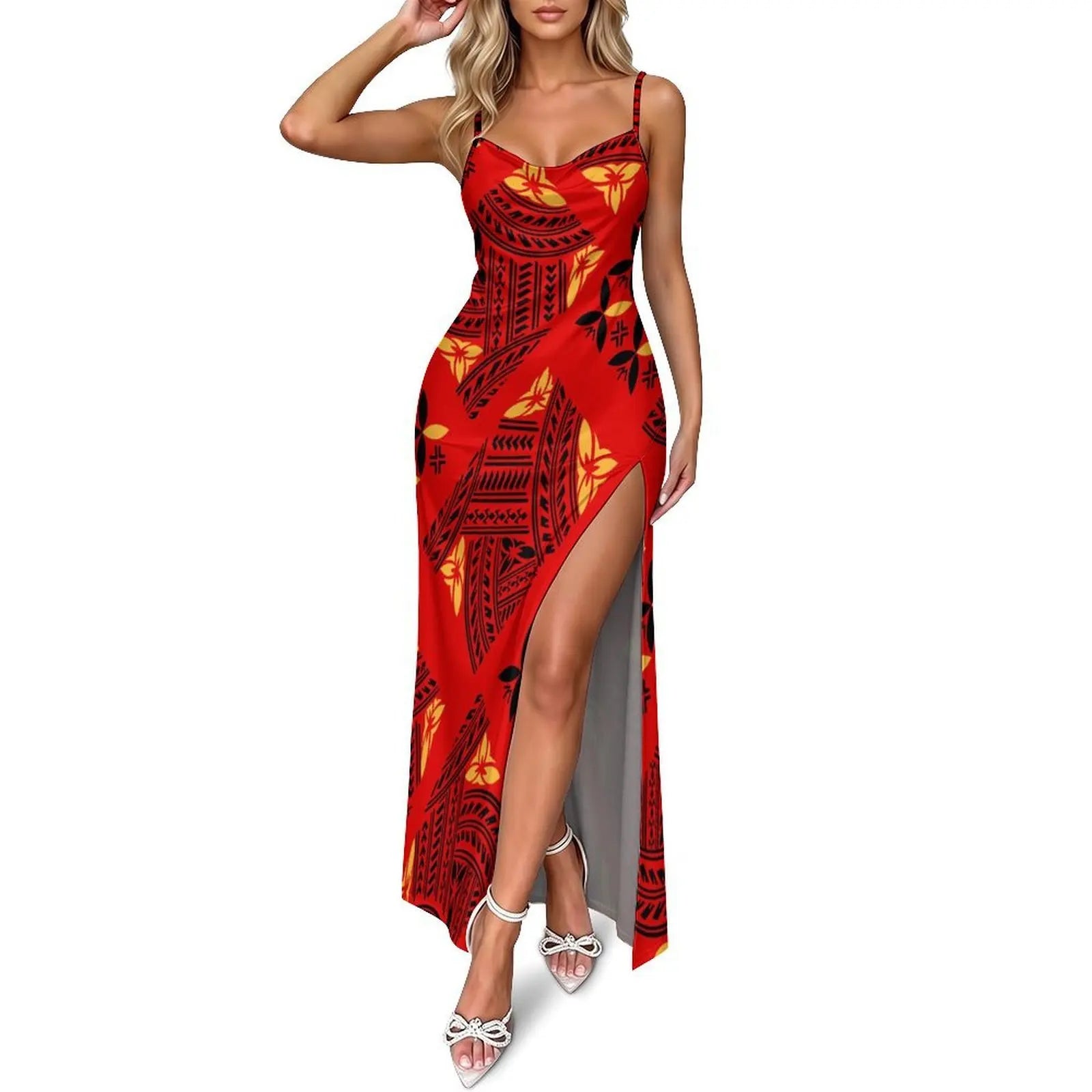 Polynesian Customizable Pattern Sexy V-Neck Fitted Dress
