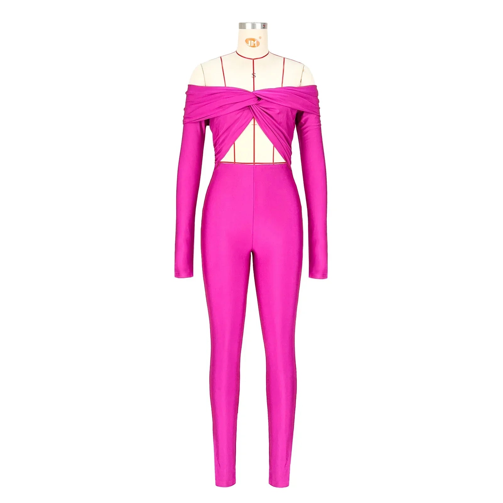 Oneida Hollow Out Sexy Party Clubwear Long Sleeve Slash Neck Crop Jumpsuits