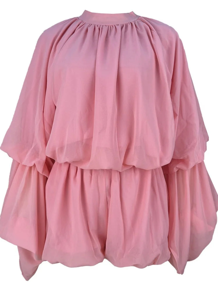 Ana Solid Ruffled Shorts Lantern Sleeves Two Piece Sets