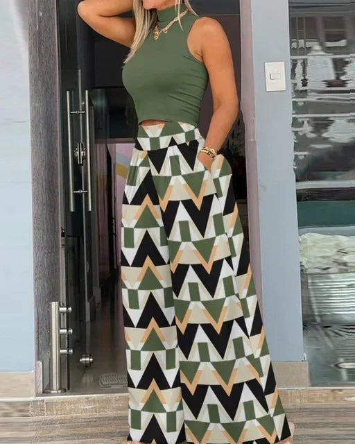 Judith Fashion Printing Casual Solid Two Piece Set