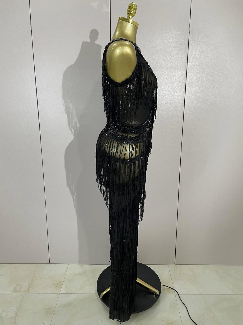 Watkin Glen Sparkly Black Rhinestones Sequined Fringe jumpsuit