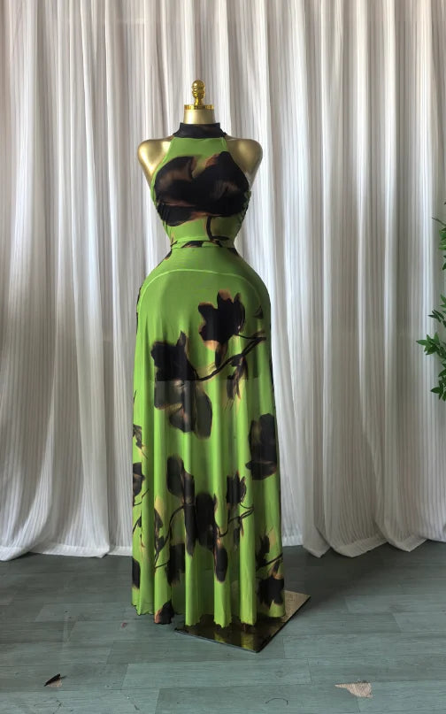 O Neck Sleeveless Floral Print Mermaid Evening Birthday Beach Sexy Maxi Dress