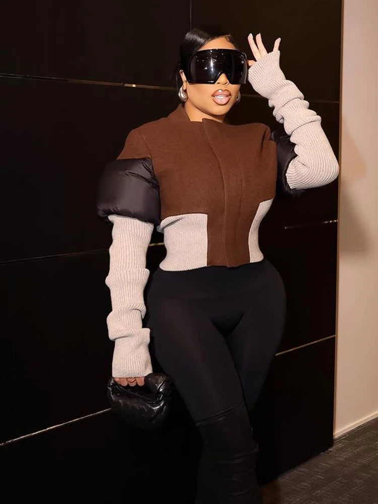 Spotswood Patchwork Long Sleeve Jacket Chic Zip Hipster Trend Coat Outwear