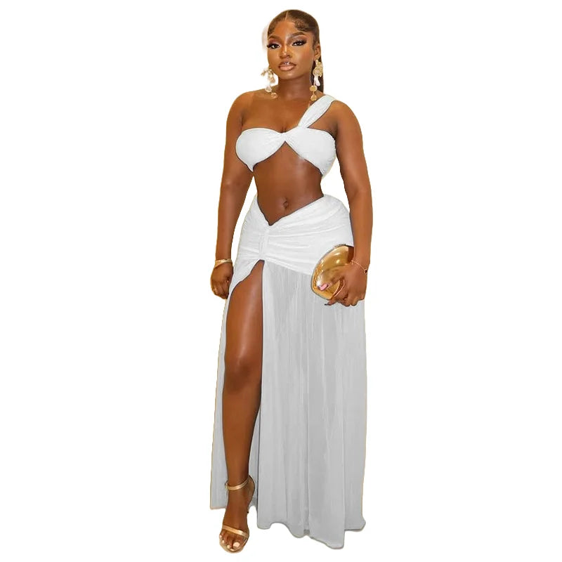 Triana One-Shoulder Strap Spliced Two Piece Sets