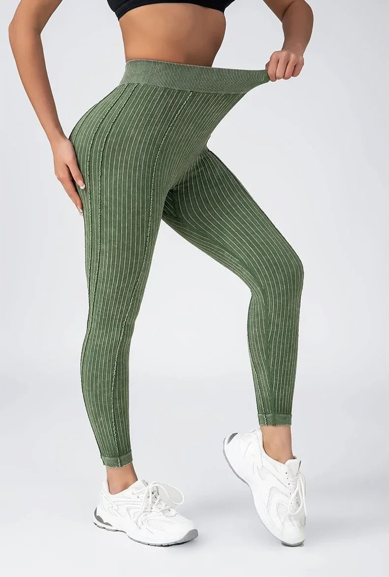 Andober Striped V Back Fashion Gym Outdoor Fitness Athletic Workout Elastic Leggings