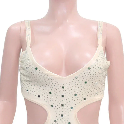 Gramercy Park Fashion Sexy Mesh Perspective Hot Drill Sleeveless Halter Jumpsuit