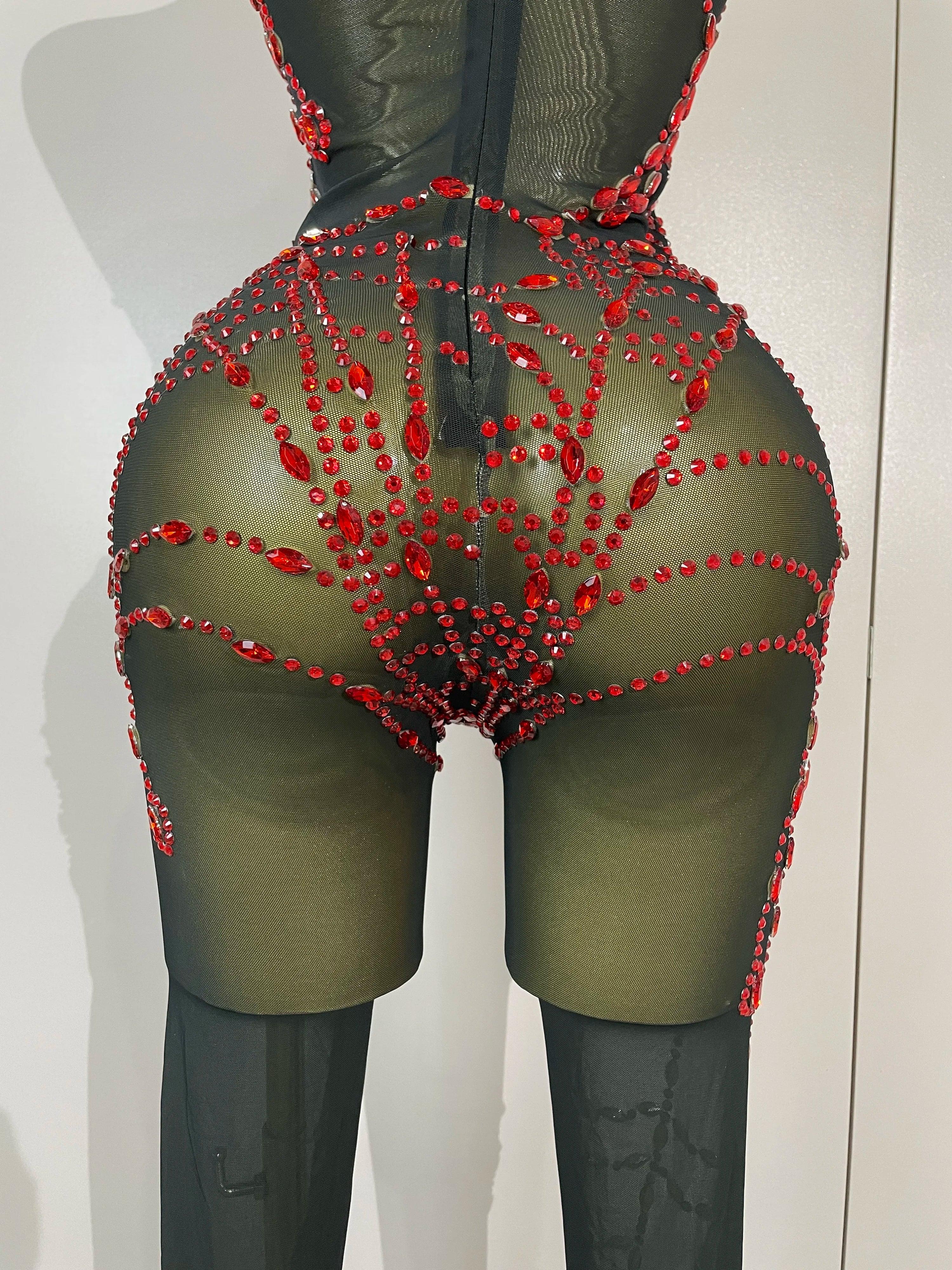 Hamburg Sparkly Diamonds Sexy Mesh Nightclub Clothing Drag Queen Jumpsuit