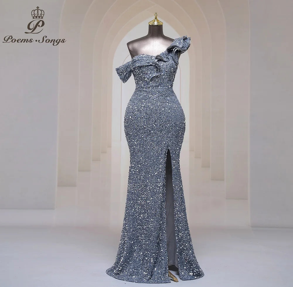 Georgia One Shoulder Evening Mermaid Sequins Party Maxi Dresses
