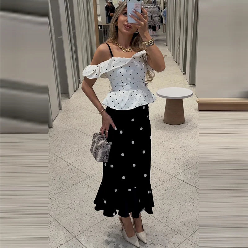 Sanely Patchwork Slash Neck Lace Up Two Piece Sets