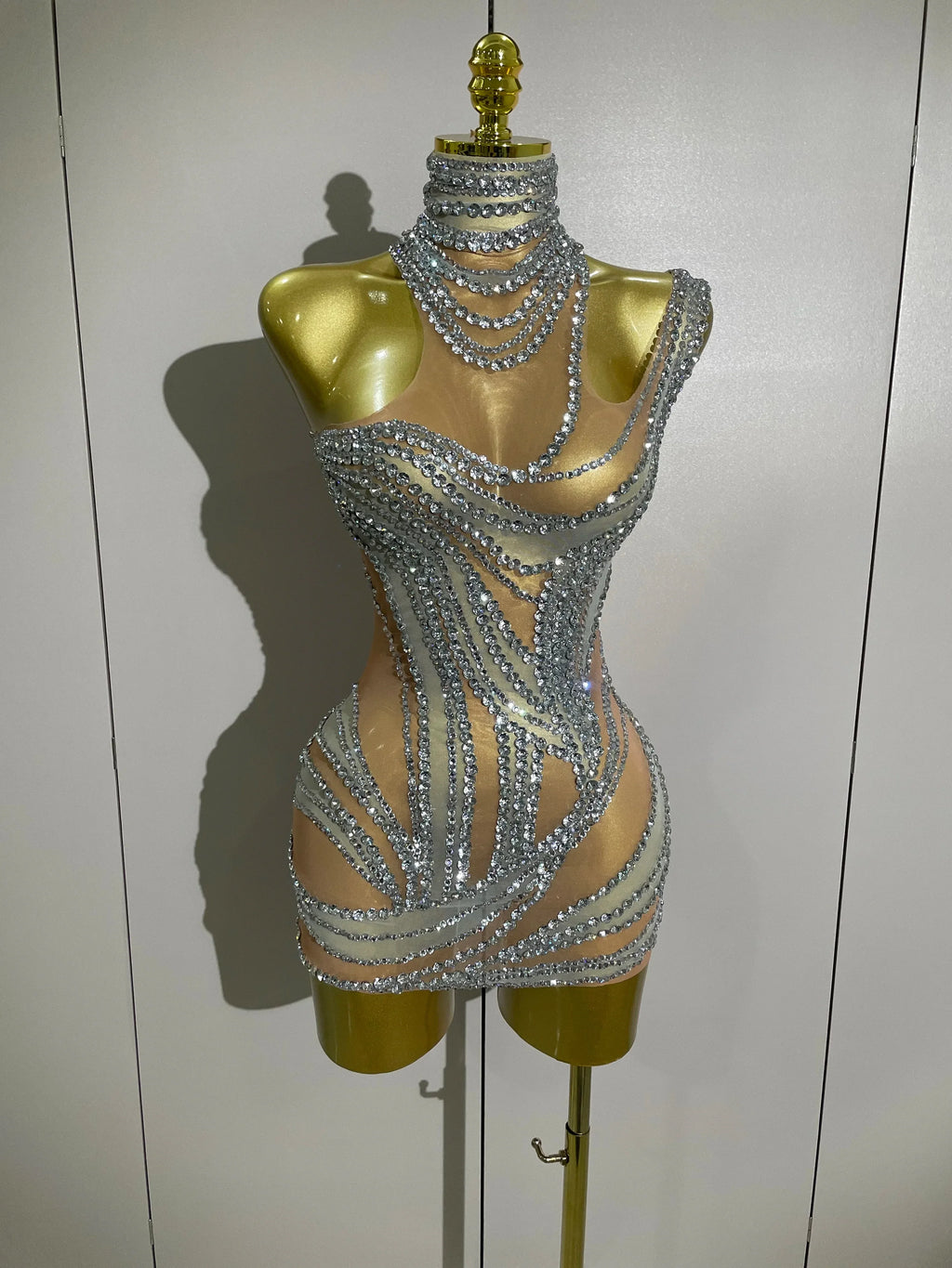 Morgantown Sparkly Crystals See Through Elegant Stage Mini Dress