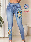 Arcansas Printed Skinny High Elastic Seamless Design with Faux Pockets Jeans