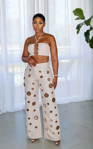 Beacon Falls Sleeveless Strapless Wide Leg Hole Hollow Out Two Piece Set