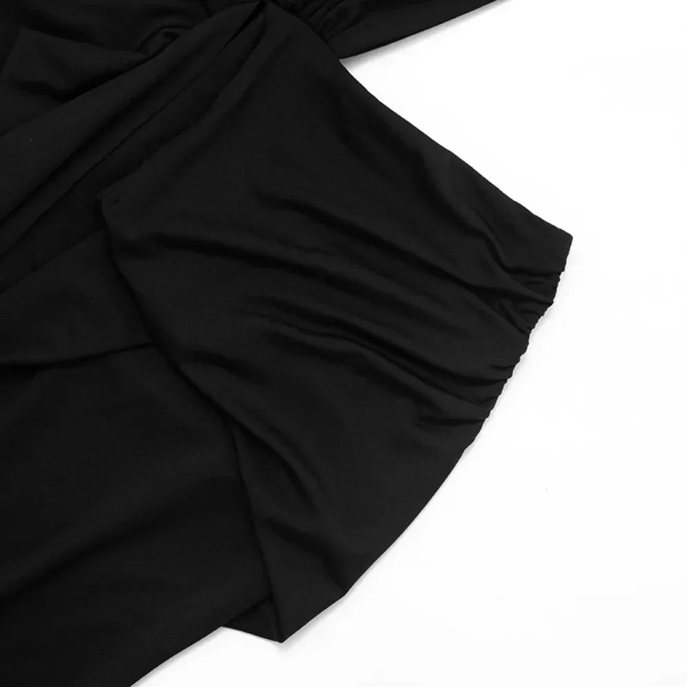 Ancram Hollow Backless Sexy Halter Deep V Neck Sleeveless Ruched Patchwork Dresses
