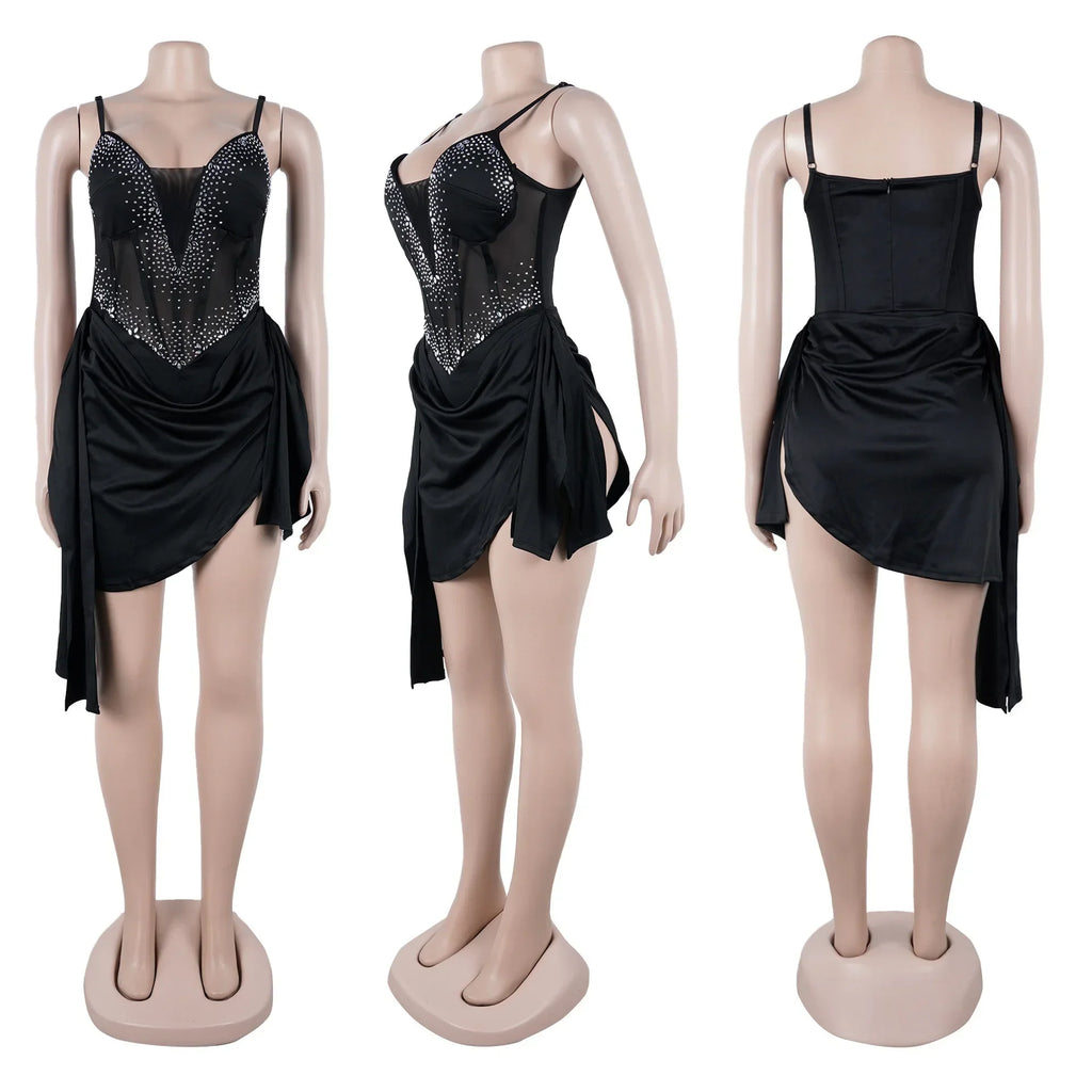 Mapleton Rhinestones Mesh Tunic Sleeveless Split Bodycon Midi Maxi