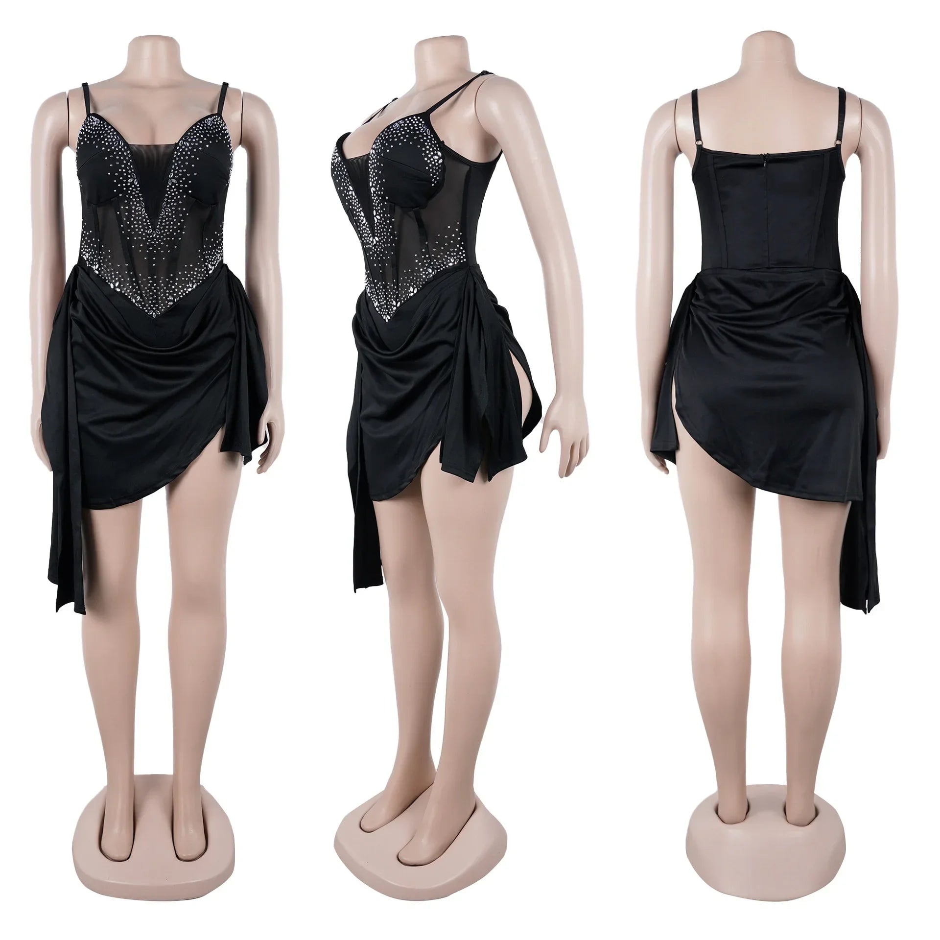 Mapleton Rhinestones Mesh Tunic Sleeveless Split Bodycon Midi Maxi