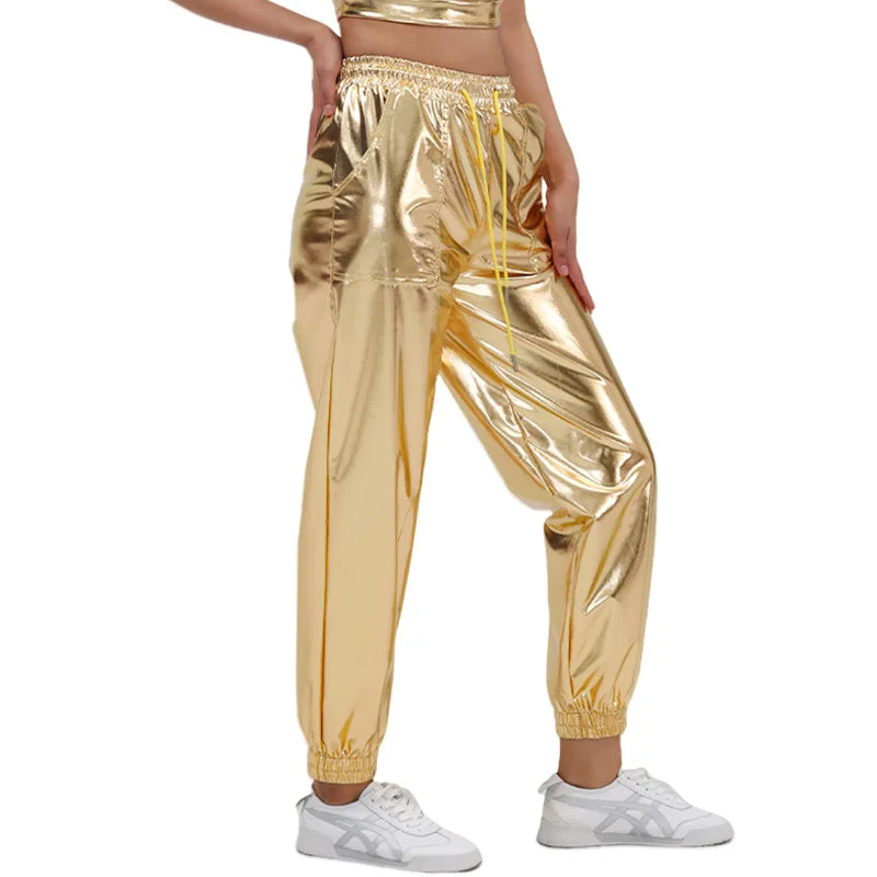Turik Glossy Elastic Waist Drawstring Performance Trousers Pants