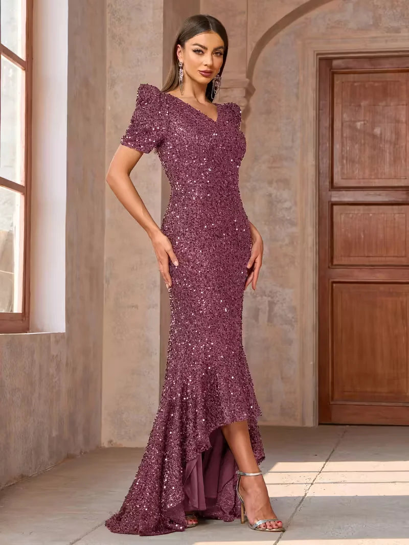 Miami Elegant Sequin Evening Gown Stunning Long Ruched Maxi Dress