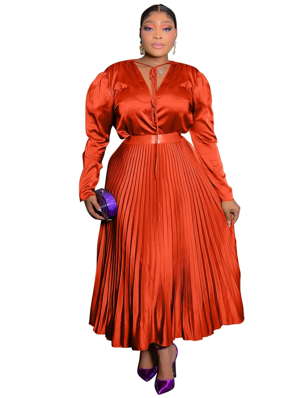 Darian V-neck Pleated Maxi Two 2 Piece Set