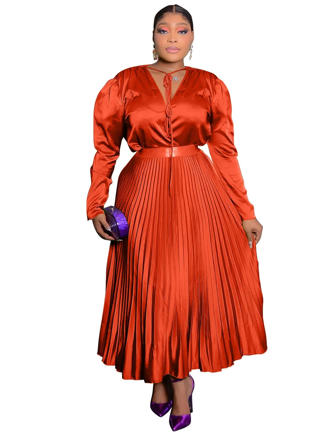 Darian V-neck Pleated Maxi Two 2 Piece Set