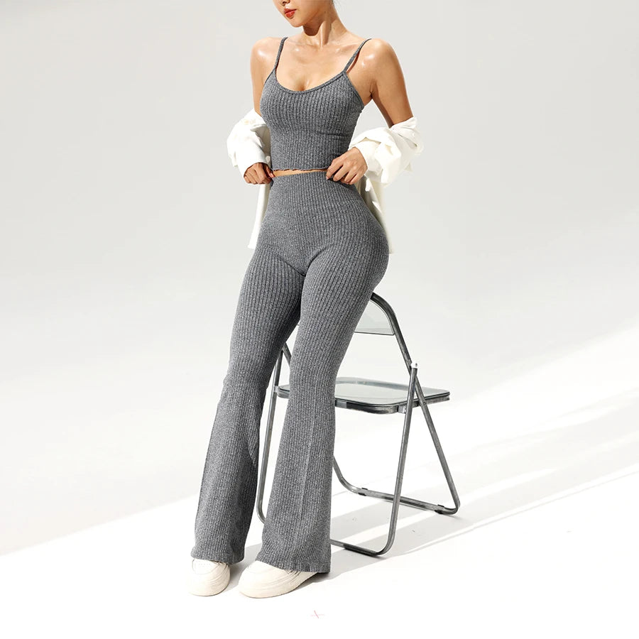 Gabriela Seamless Flared Pants Ribbed Two Piece Sets
