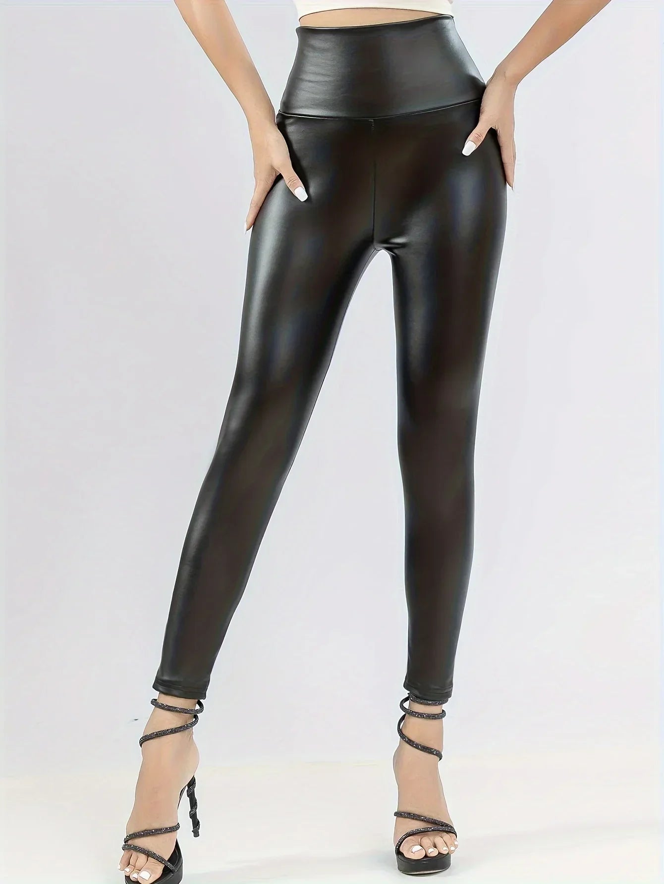 Princeton High-Drade Leather with Fleece Thickened PU Tight Height Waist Leggings