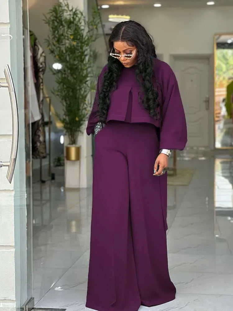 Amalia Long Sleeve Round Neck Matching Two Piece Sets
