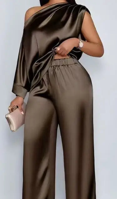Amelia Skew Collar Sexy Slim Fit Two Piece Sets