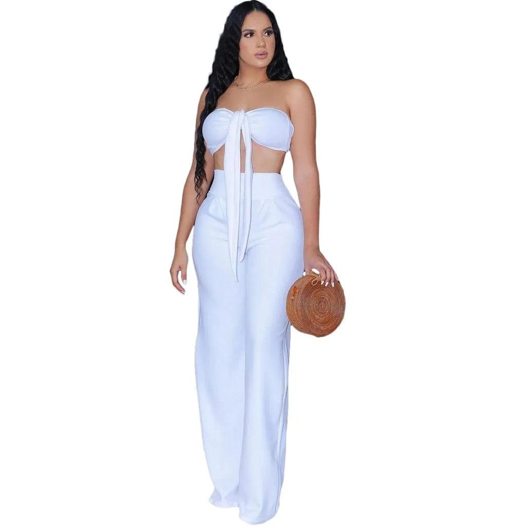 Geraldine Fashionable Casual Wrap Chest Two-Piece Sets