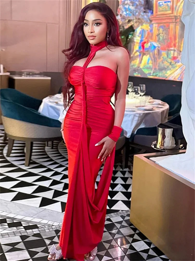 Connecticut Elegant Halter Backless Skinny Hand Strap Hem Maxi Dress