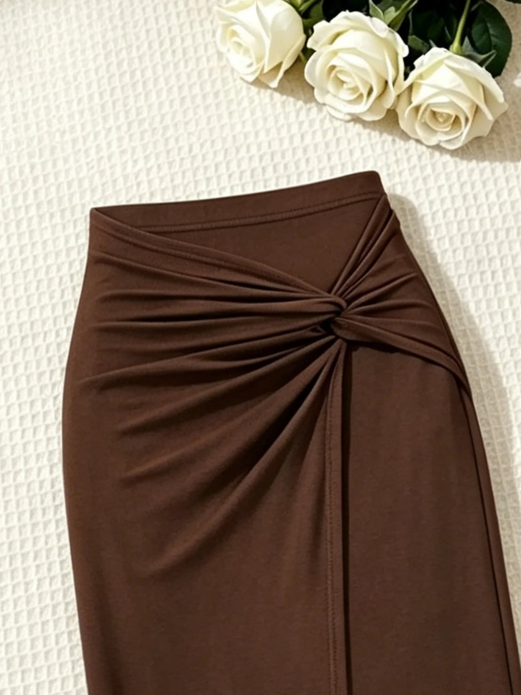 Mia Strapless Side Drawstring Ruffle Hem Two Piece Sets
