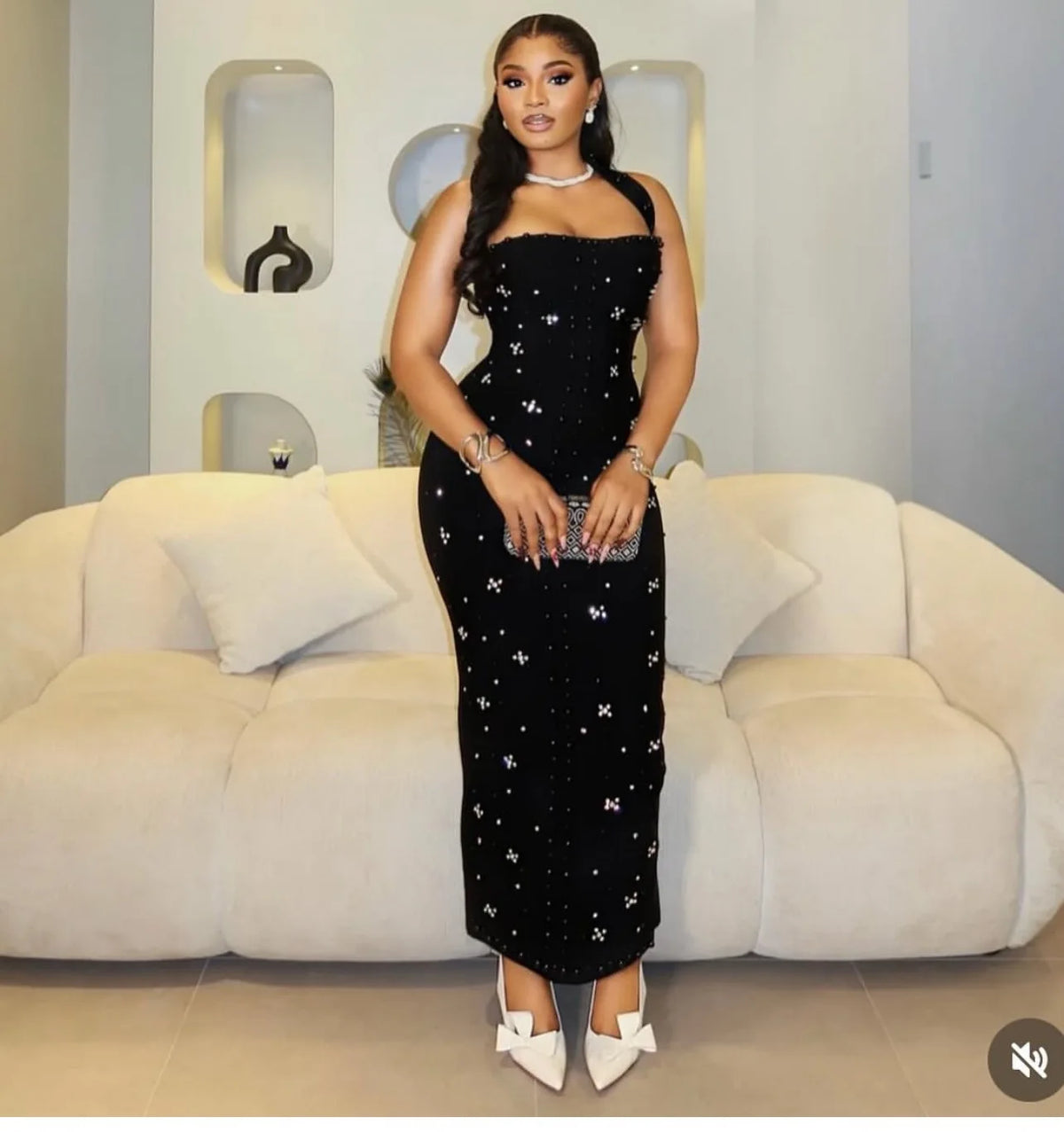 Los Angeles Elegant African Party Evening Sleeveless Polyester Rhinestone Maxi Dress
