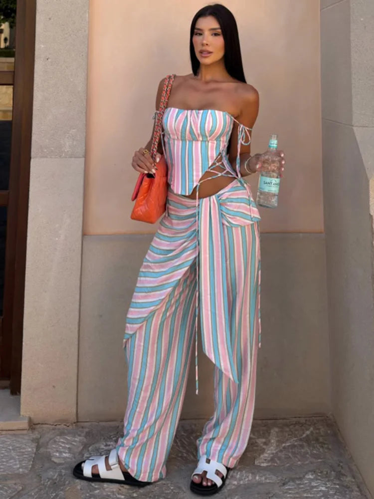 Paola Shaping French Floral Ruffled Waist Two Piece Sets