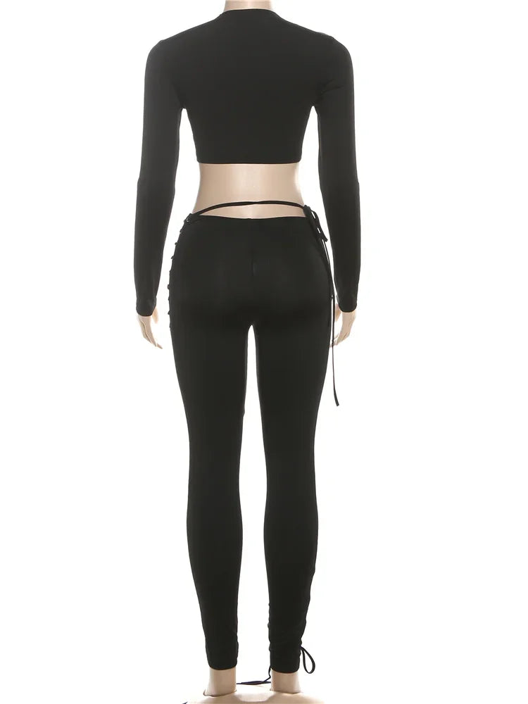 Ceshire Casual Tracksuit Full Fall Crop Shirring Irregular Stretch Streetwear Skinny Set