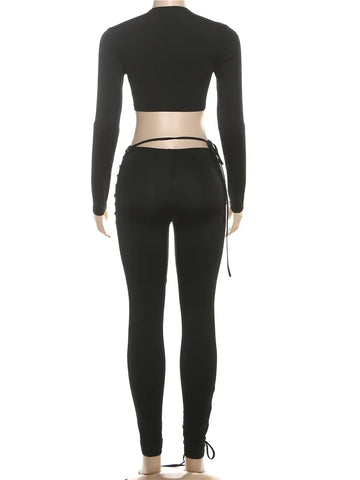 Mahopac Crop Shirring Irregular Hem Skinny Tracksuit Set
