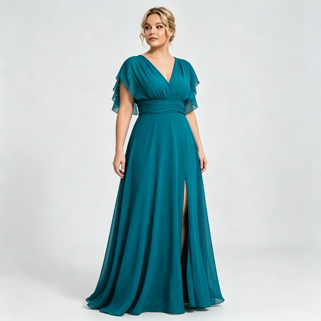 Montclair Multi Wrap Convertible Chiffon Long Bridesmaid Gown Front Split Dress
