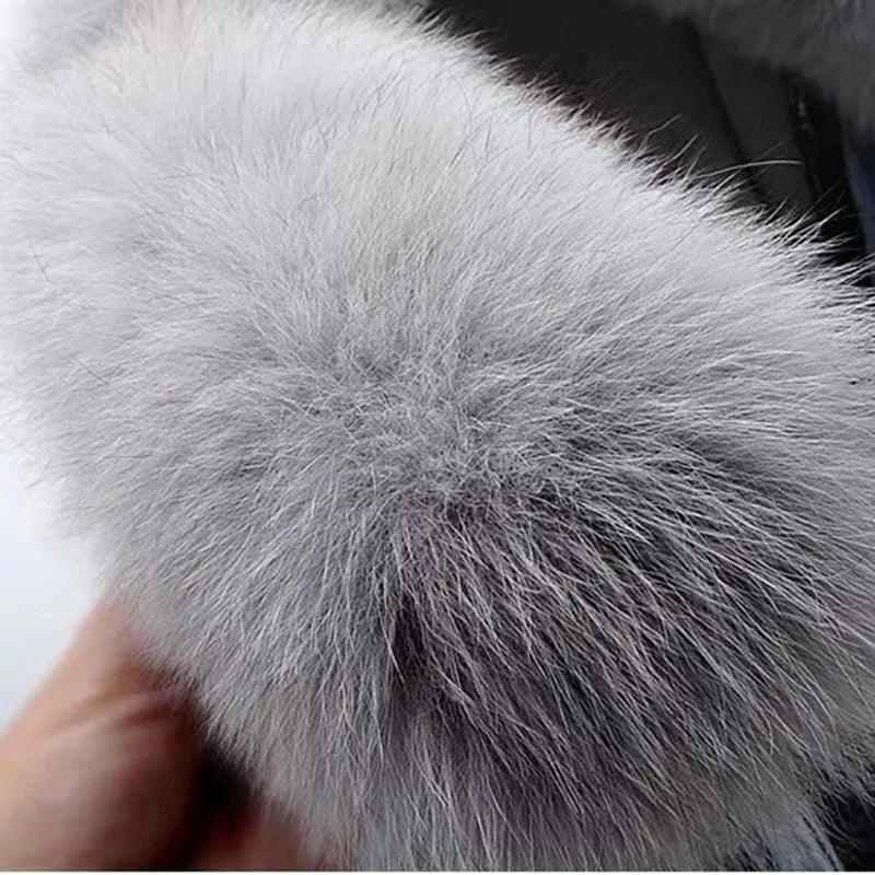 Tobyhanna Faux Fox Fur Collar Short Warm Parkas Rabbit Hair Lining Outwear Jacket