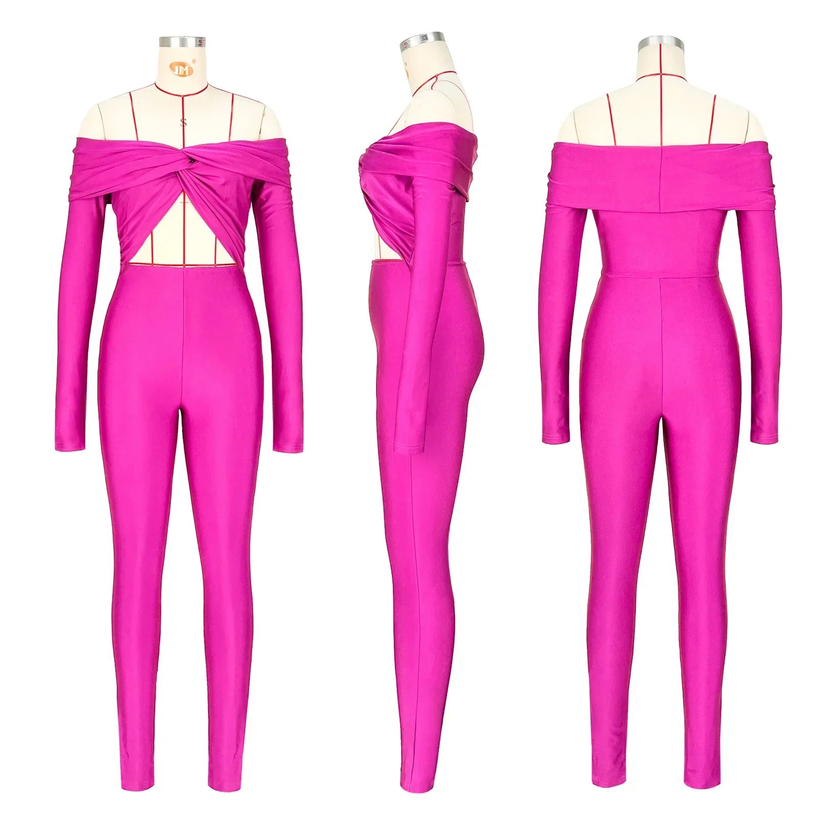 Oneida Hollow Out Sexy Party Clubwear Long Sleeve Slash Neck Crop Jumpsuits