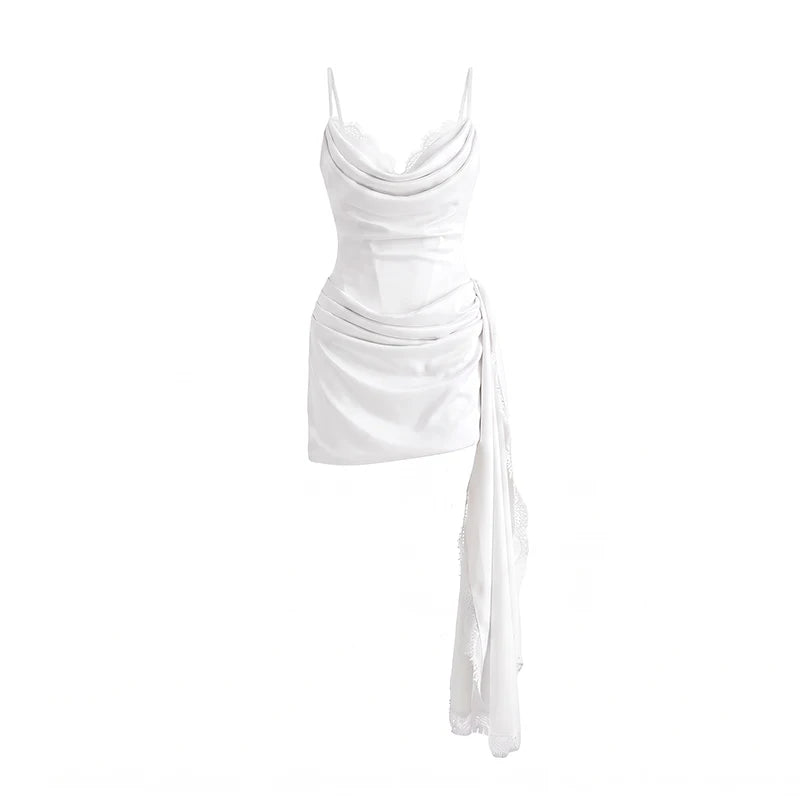 Telaby Lace Trim Patchwork Strapless Ribbon Bodycon Dress
