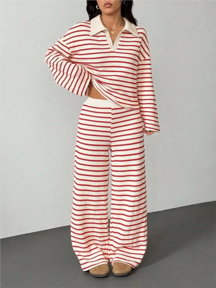 Sally Women Striped Knit Two Piece Sets