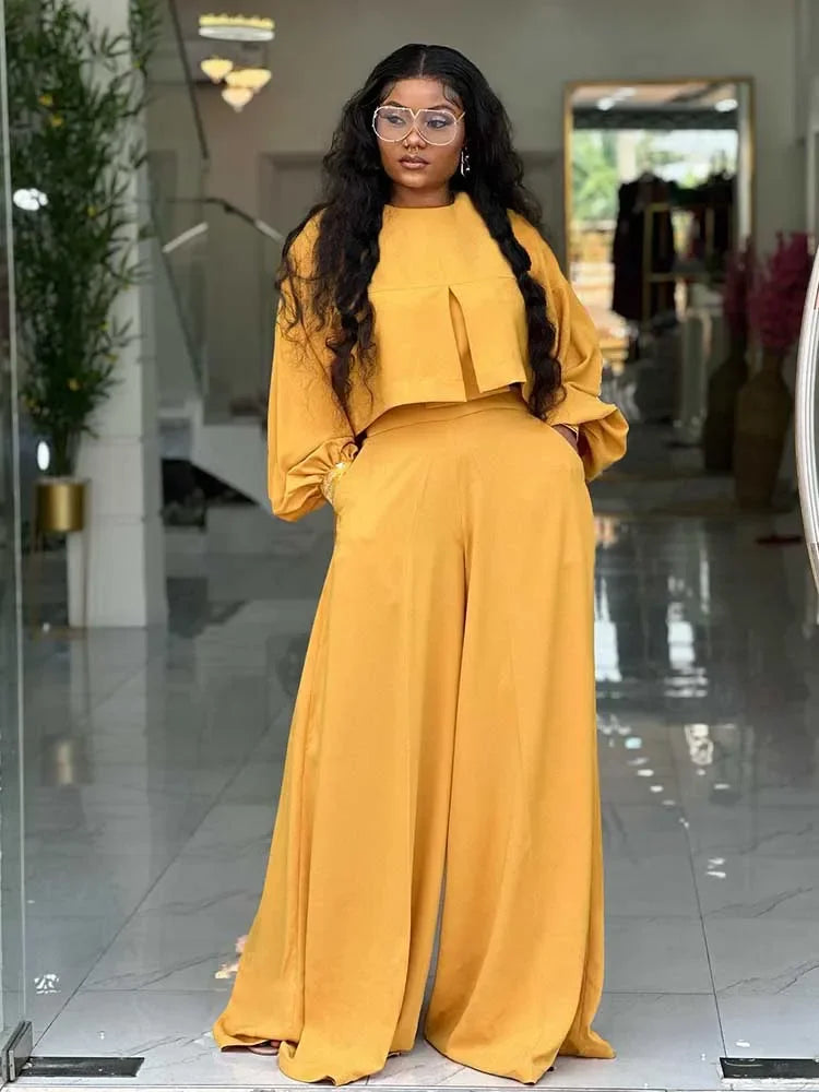 Amalia Long Sleeve Round Neck Matching Two Piece Sets