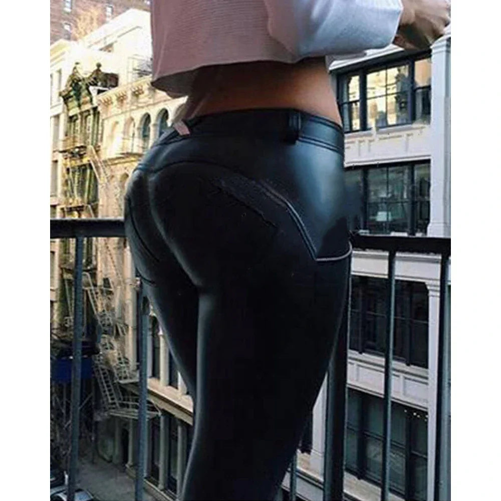 Beattystown High Waist PU Leather Skinny Push Up Pants Sport