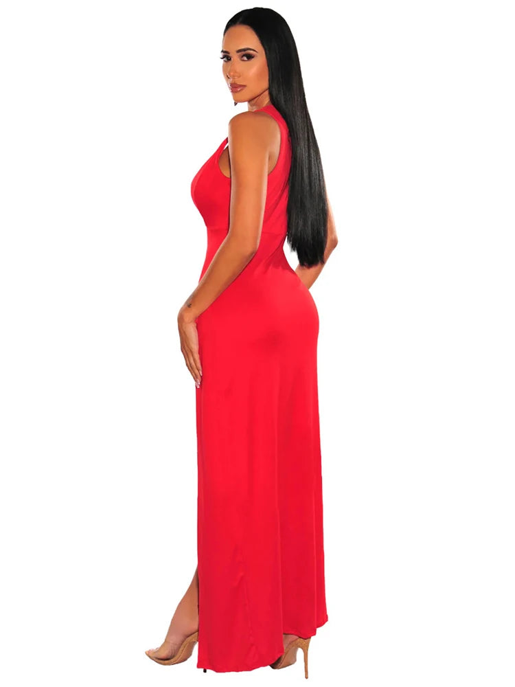Byram Sexy Deep V Neck High Split Bodycon Cocktail Party Maxi Dress