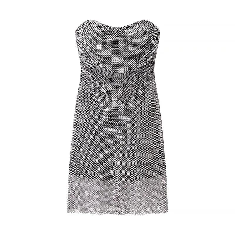 Lock Haven Strapless Shiny Rhinestone Sleeveless Backless High Waist Slim Mini Dress