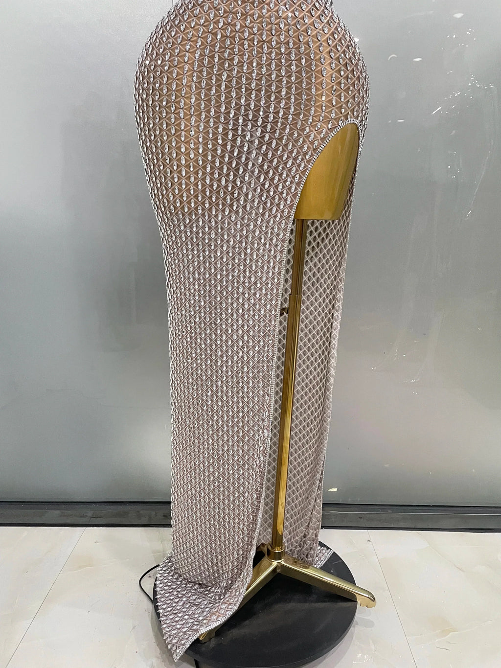 Frederick Full Rhinestones Mesh Transparent Long Elegant Dress