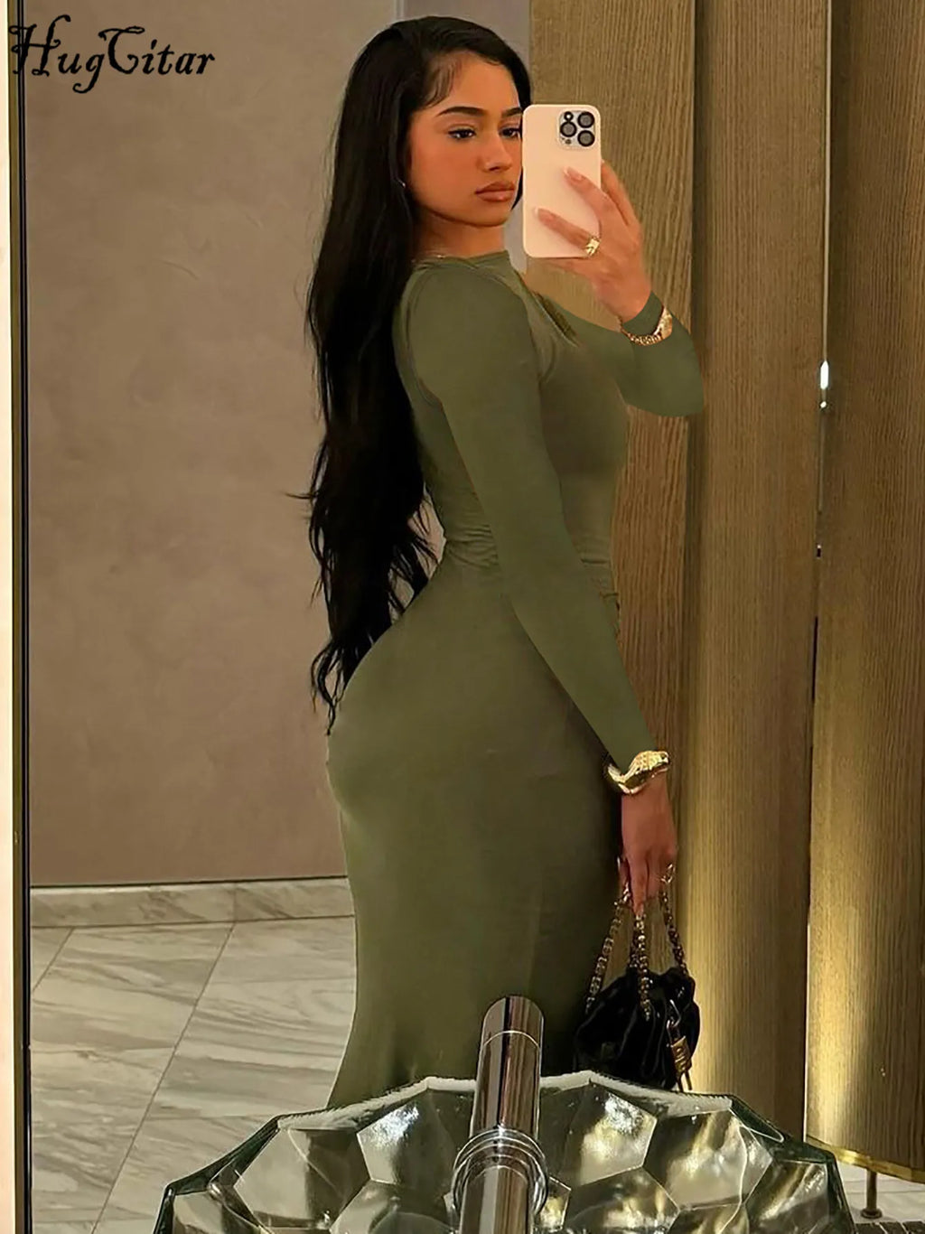 Shore Beach Solid Long Sleeve Draped Sexy Bodycon Maxi Party Dress
