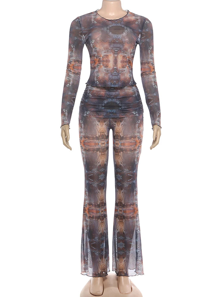 Arianna Sexy See Through o-Neck Full Sleeve Two Piece Sets