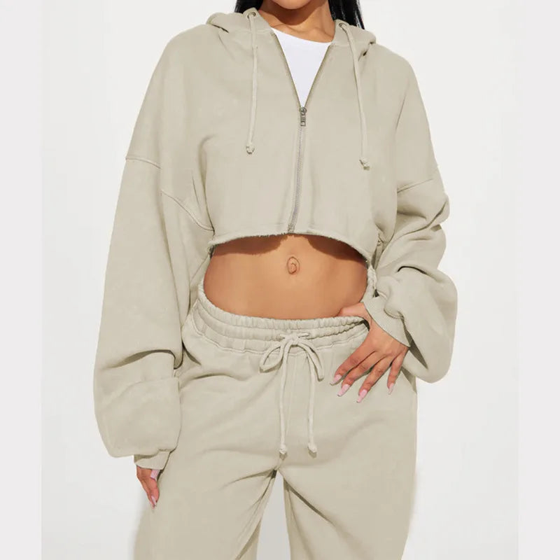 Rosita Zip-up Cropped and Long Pants Two Piece Sets